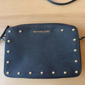 Women's Michael Kors Studded Saffiano Leather Black Crossbody Bag